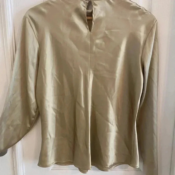 ZANELLA Vintage Silk Blend High Collar Long Sleeve Gold Blouse - Picture 3 of 7